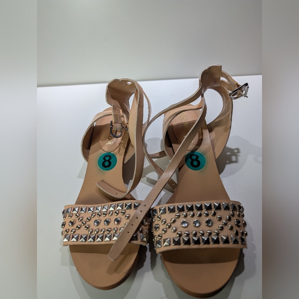 Studded Ankle-Strap Sandals in Nude